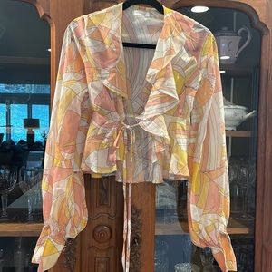 Open blouse. Pink, orange, yellow, and white SMALL